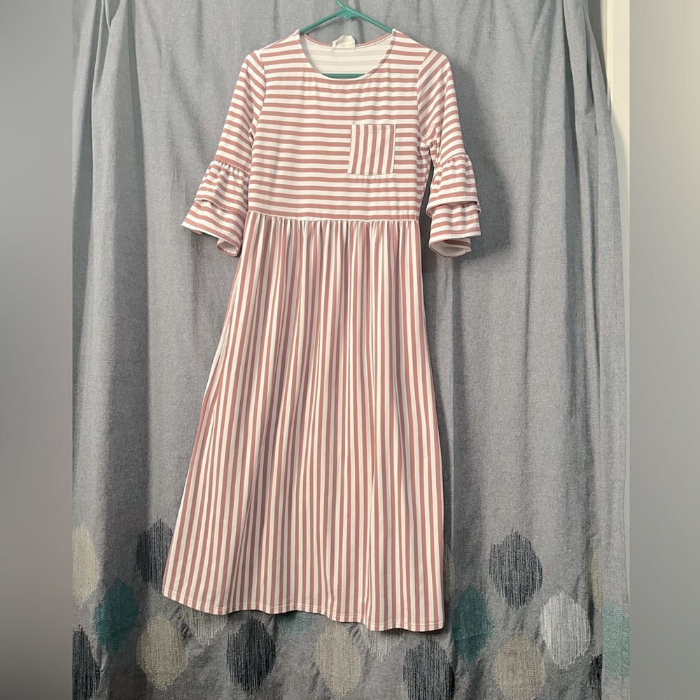 Boutique pink and white striped midi dress